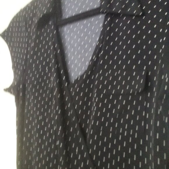 Merona Dress M Women Wrap Front Belt Short Sleeve Polka Dot Black White - Picture 8 of 16